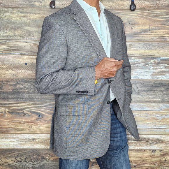 Jos. A. Bank Travelers Collection Tailored Fit Wool Gray Geometric Blazer 42L - Picture 3 of 9